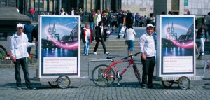 Werbeträger für die Fußgängerzone: Werbefahrräder von inovisco