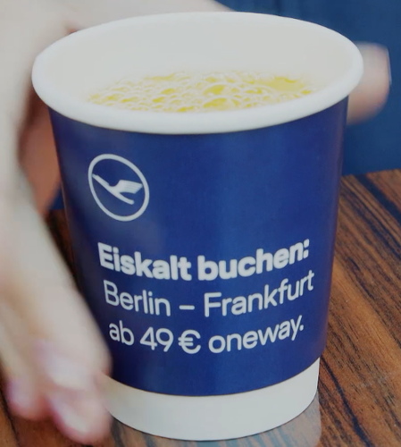 bedruckter Getränkebecher mit Slogan passend zu kalten Getränken